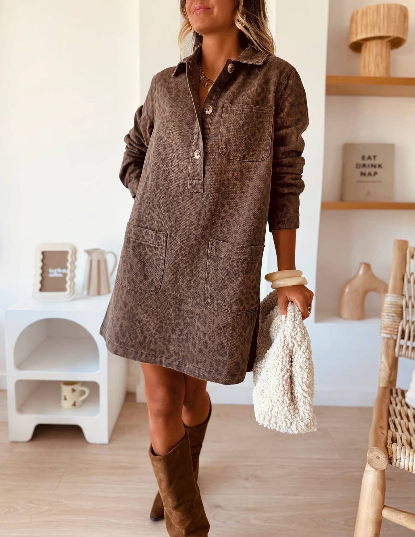 Vintage Turn-Down Collar Loose Denim Dress