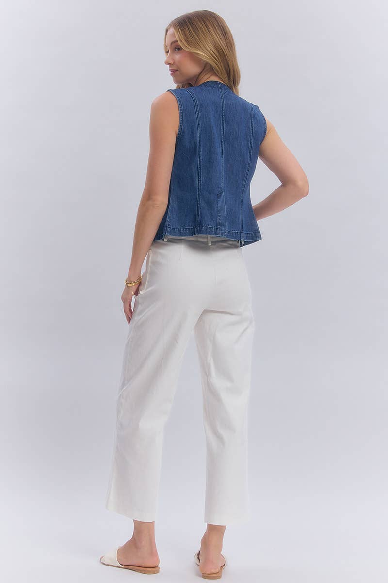 STRETCH MID RISE WIDE LEG PANTS