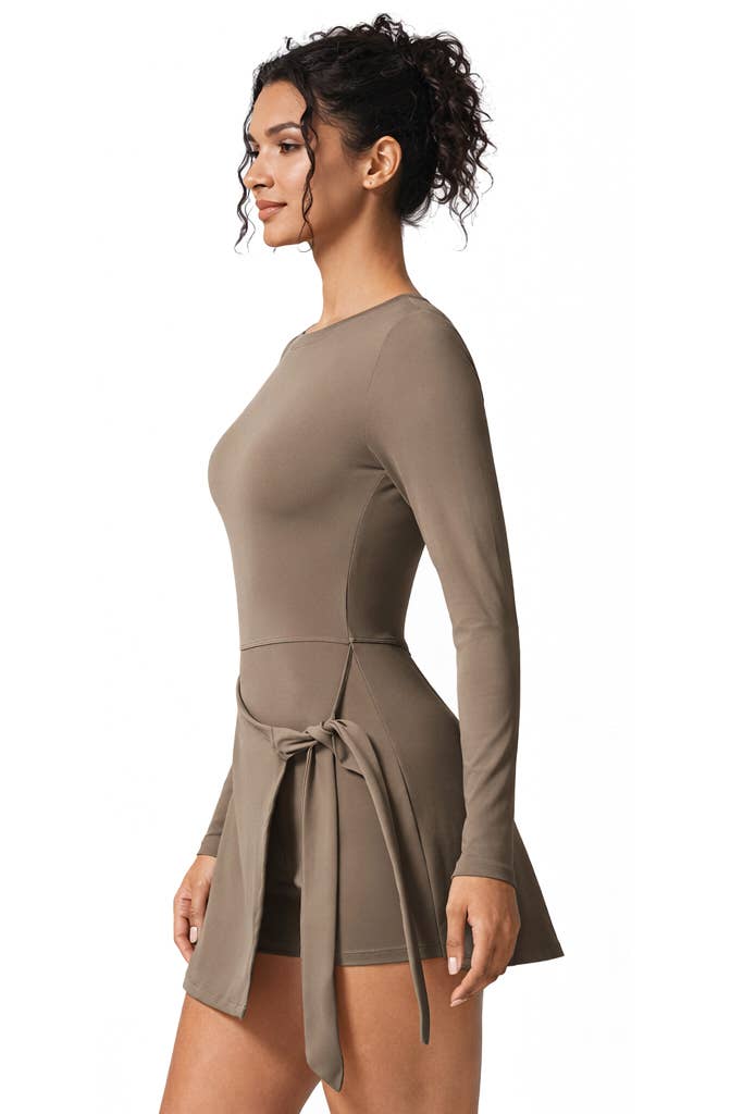 Premium activewear long sleeve dress skorts with bow tie