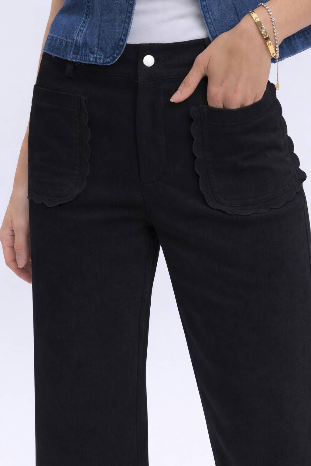 STRETCH MID RISE WIDE LEG PANTS