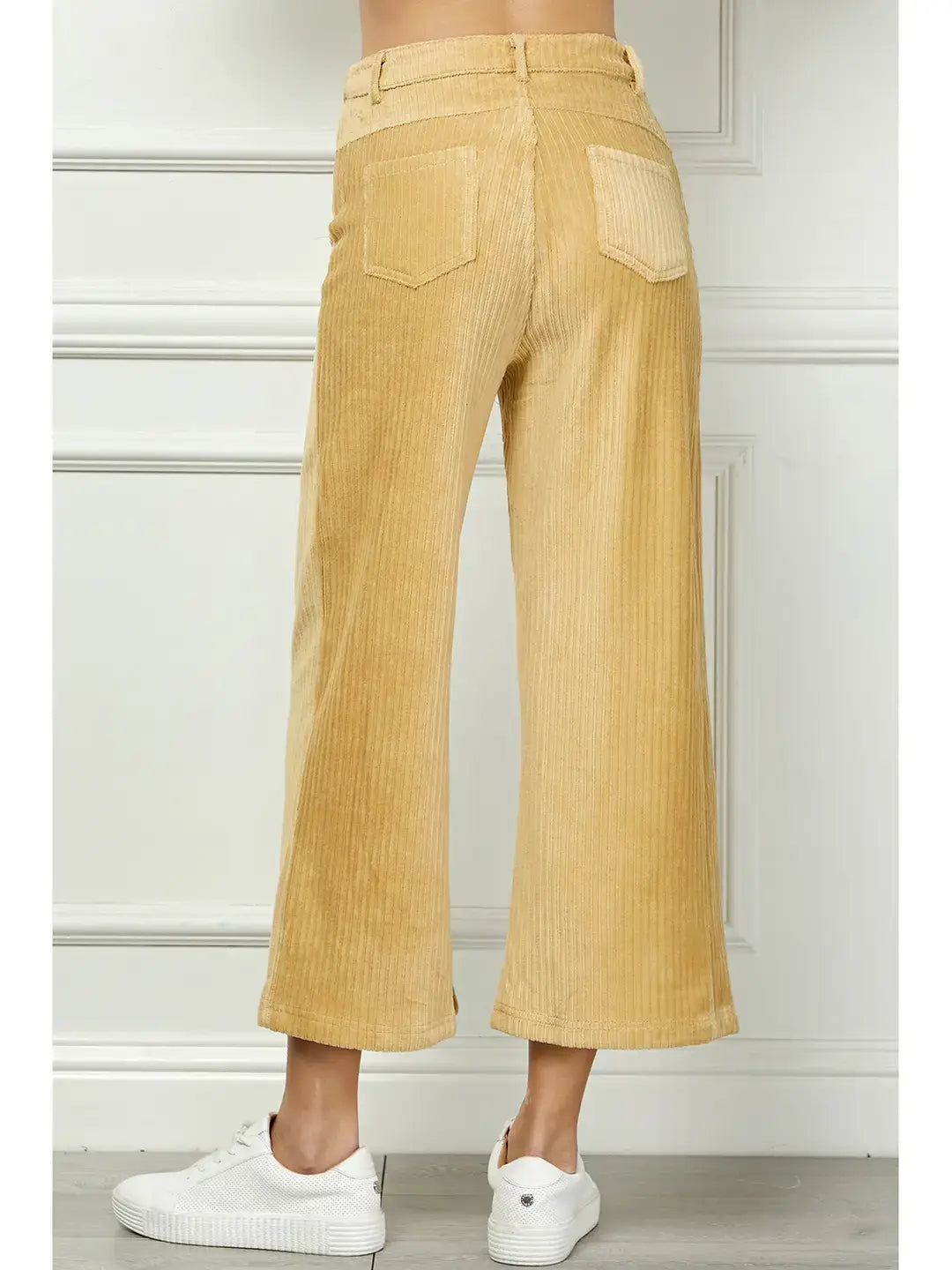 WIDE LEG ANKLE LENGTH CORDUROY PANTS
