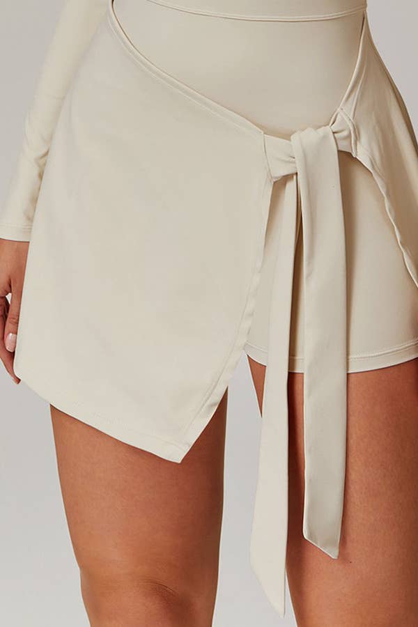 Premium activewear long sleeve dress skorts with bow tie