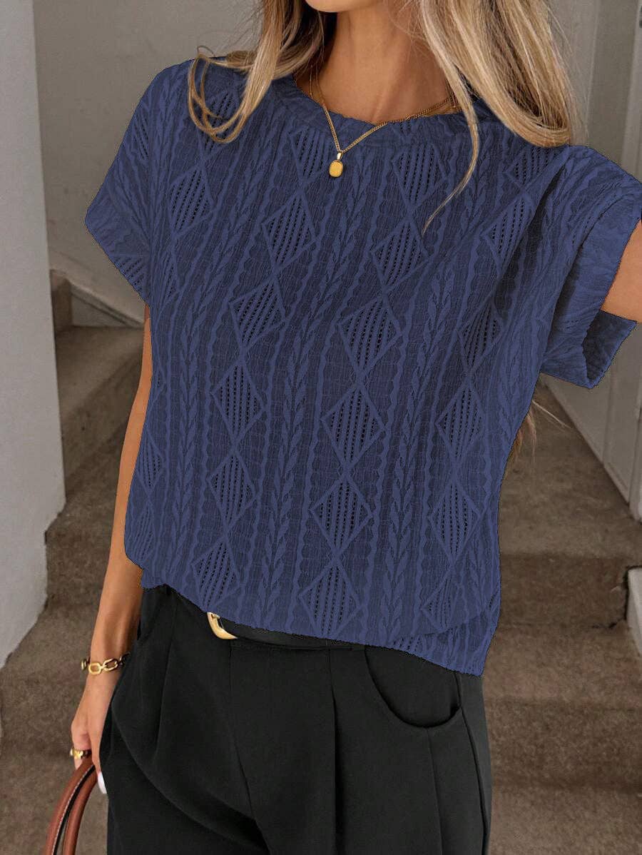 Women’s Textured Jacquard Short Sleeve Casual Tee