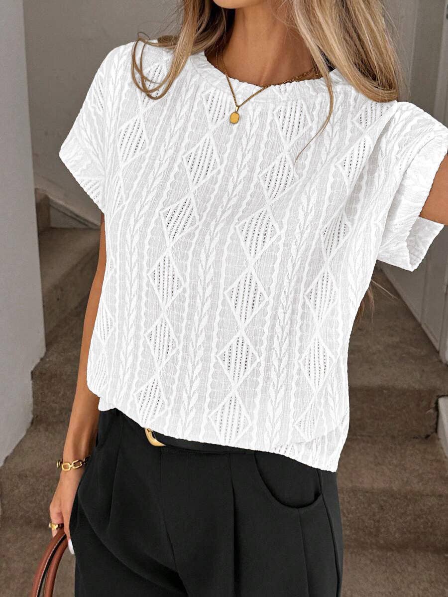 Women’s Textured Jacquard Short Sleeve Casual Tee