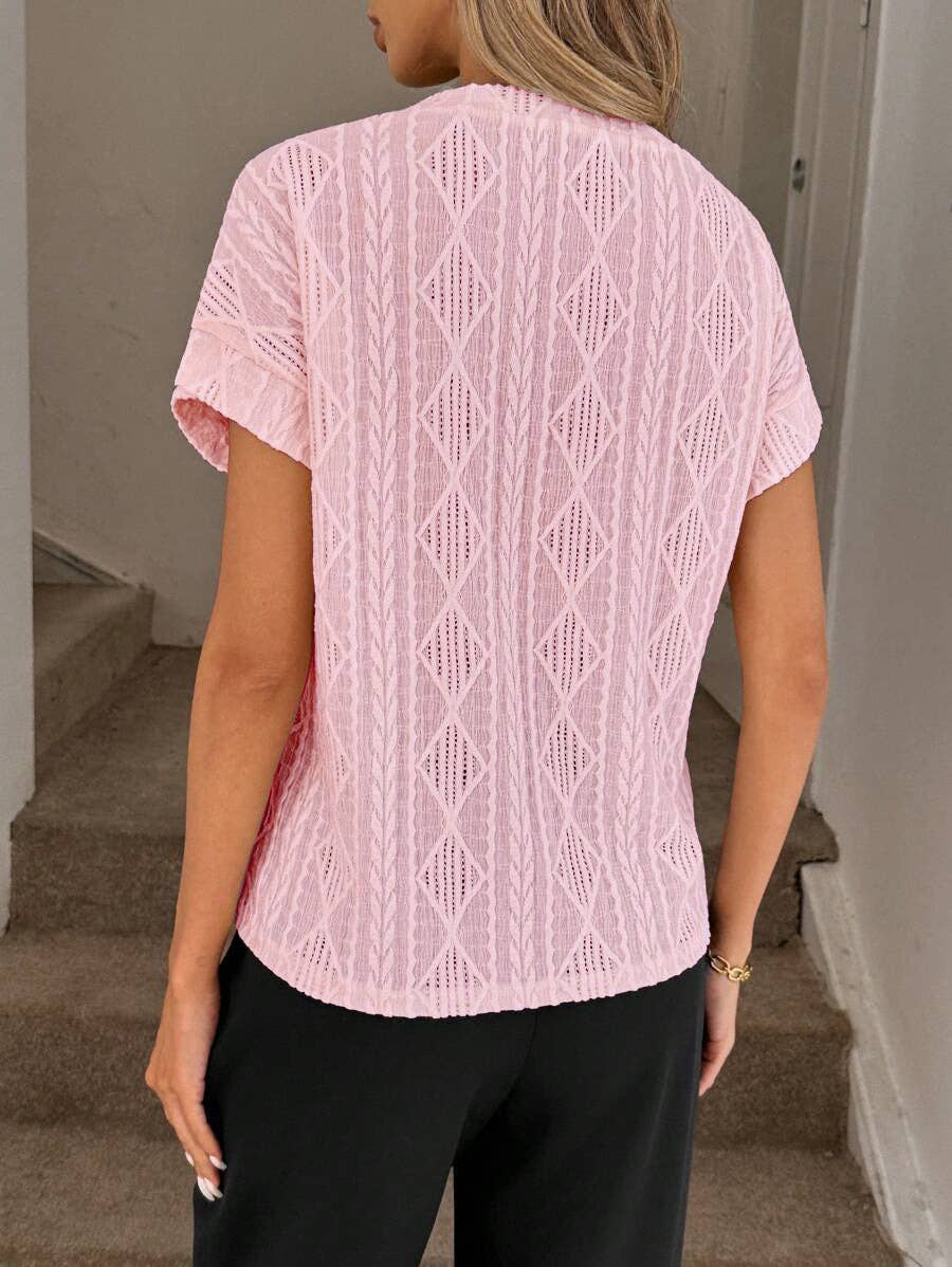 Women’s Textured Jacquard Short Sleeve Casual Tee