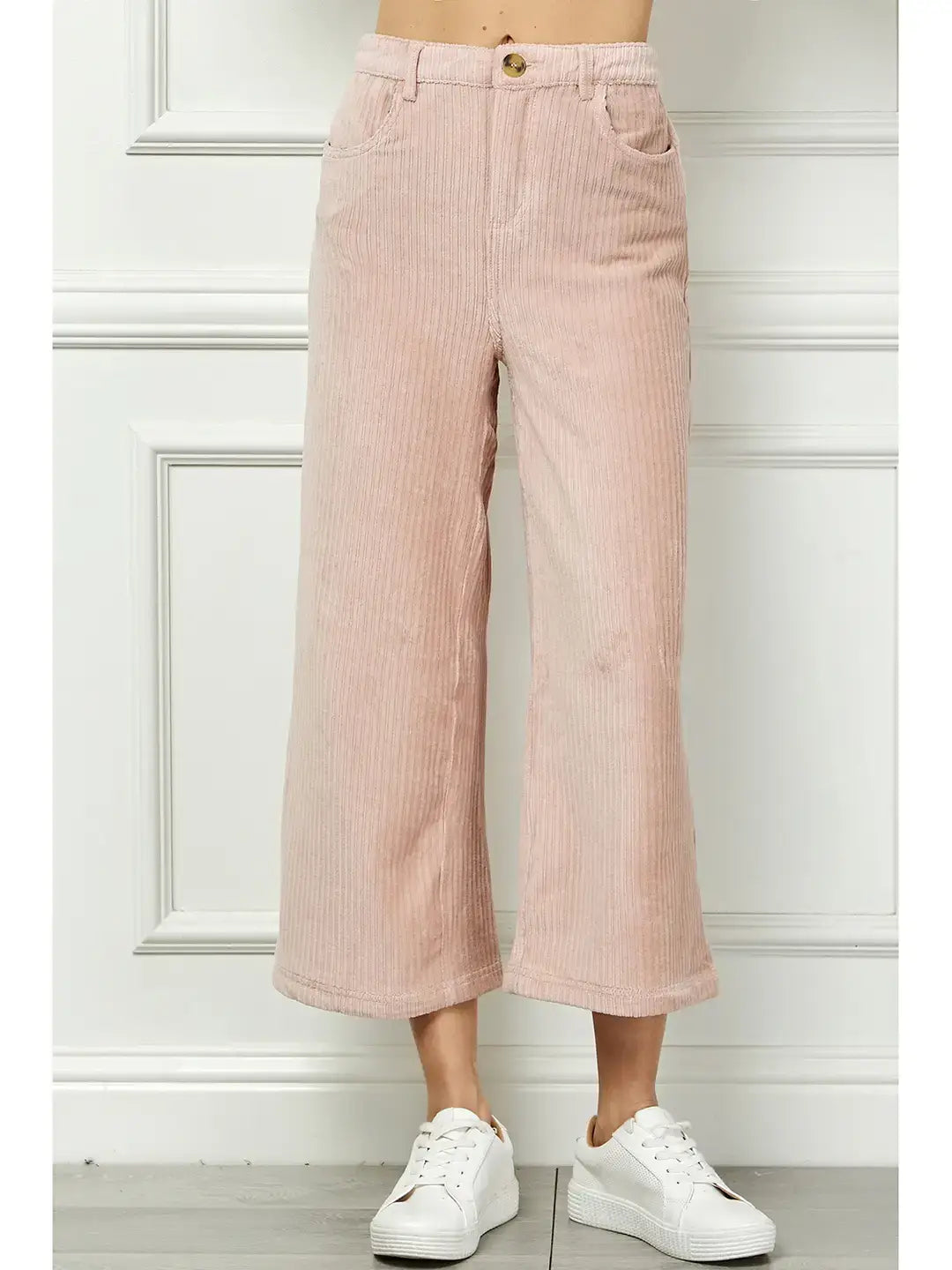 WIDE LEG ANKLE LENGTH CORDUROY PANTS