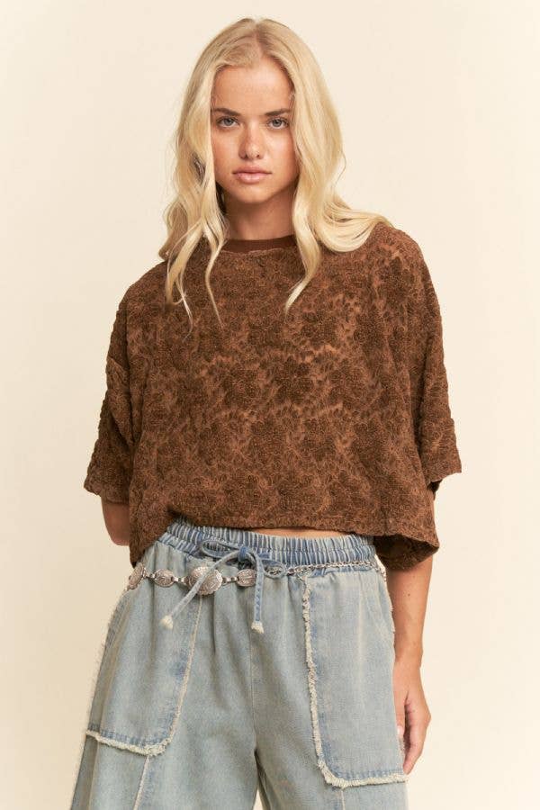 DT42536B-BOXY FLORAL LACE KNIT TOP