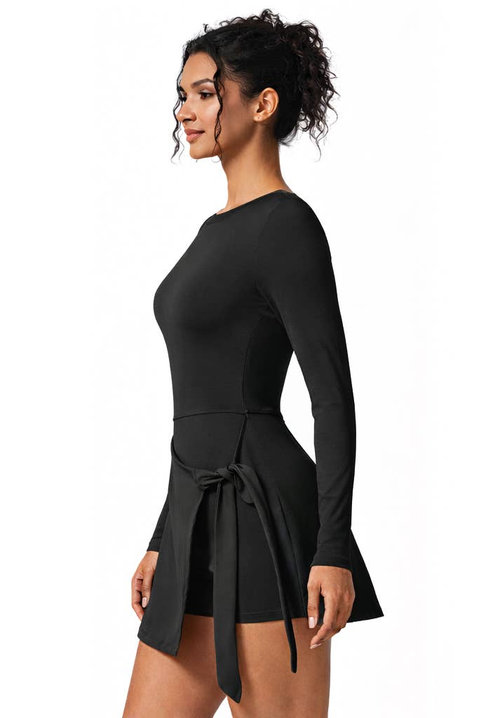 Premium activewear long sleeve dress skorts with bow tie