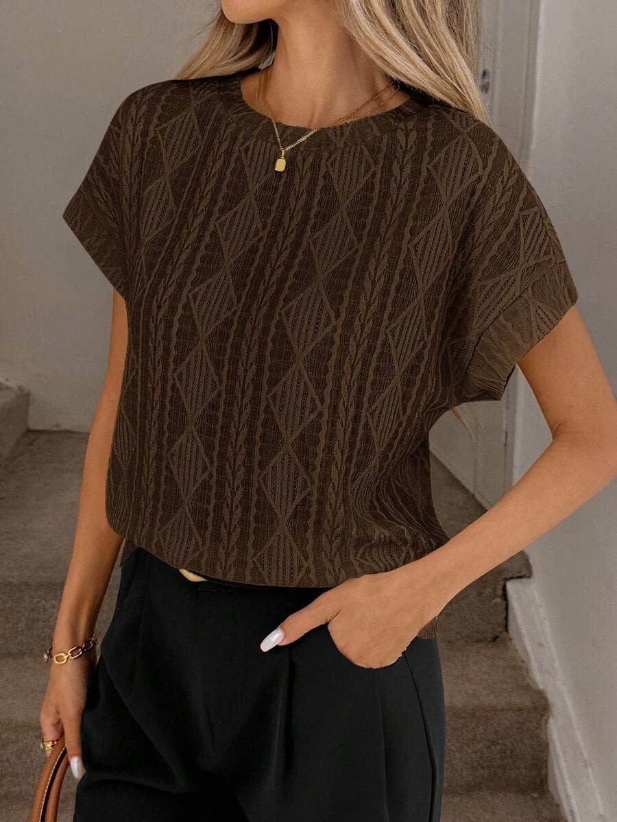 Women’s Textured Jacquard Short Sleeve Casual Tee
