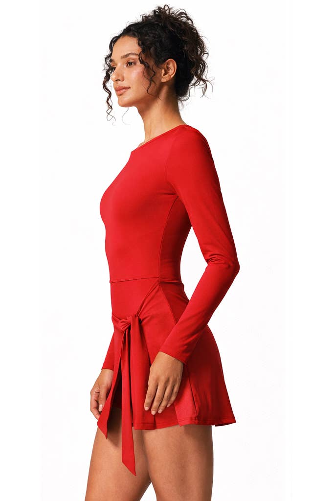 Premium activewear long sleeve dress skorts with bow tie
