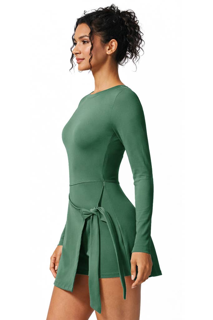 Premium activewear long sleeve dress skorts with bow tie
