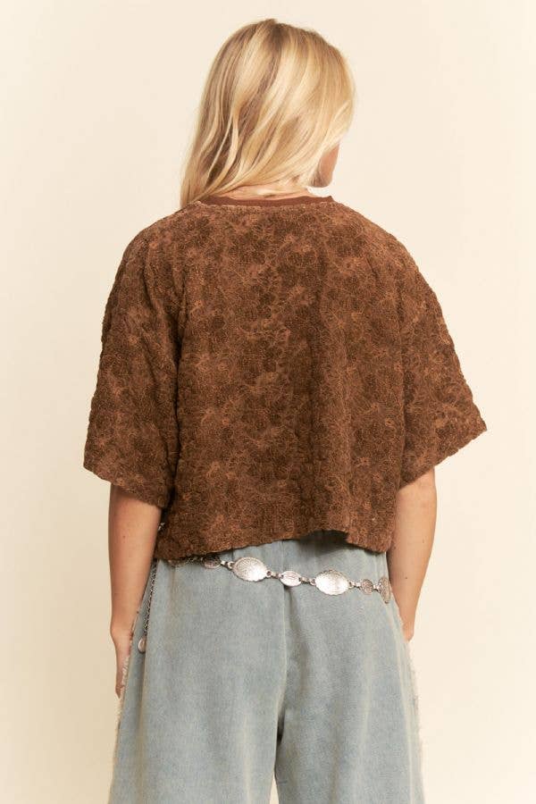 DT42536B-BOXY FLORAL LACE KNIT TOP