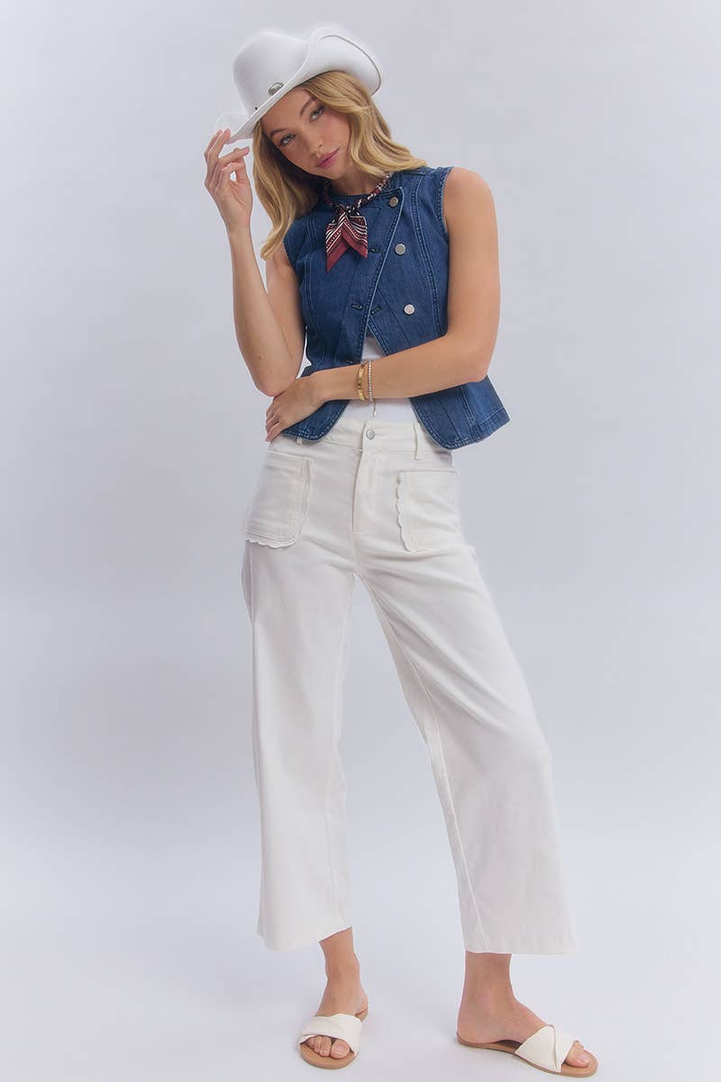 STRETCH MID RISE WIDE LEG PANTS