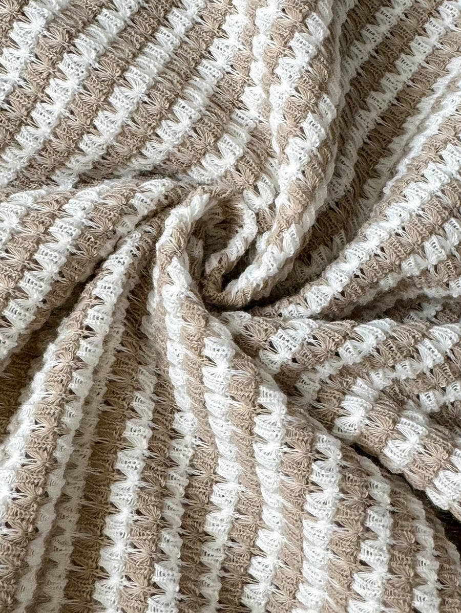 Apricot Stripe Knit Crew Neck Short Sleeve Top