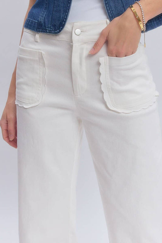 STRETCH MID RISE WIDE LEG PANTS