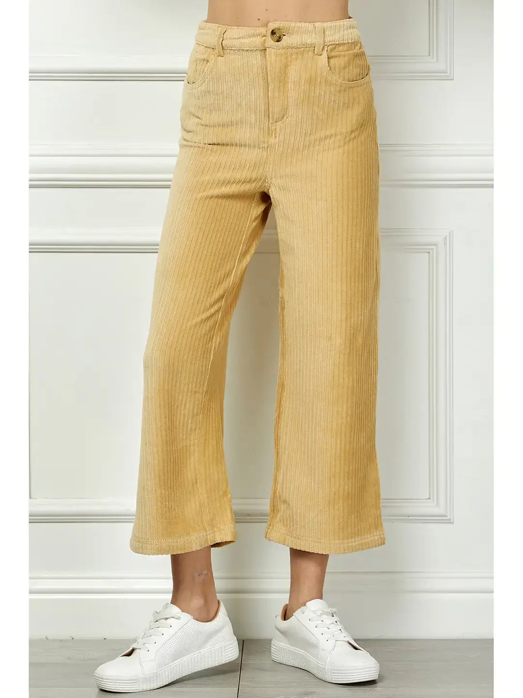 WIDE LEG ANKLE LENGTH CORDUROY PANTS