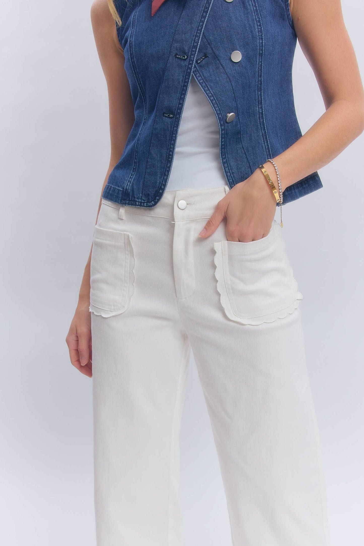 STRETCH MID RISE WIDE LEG PANTS