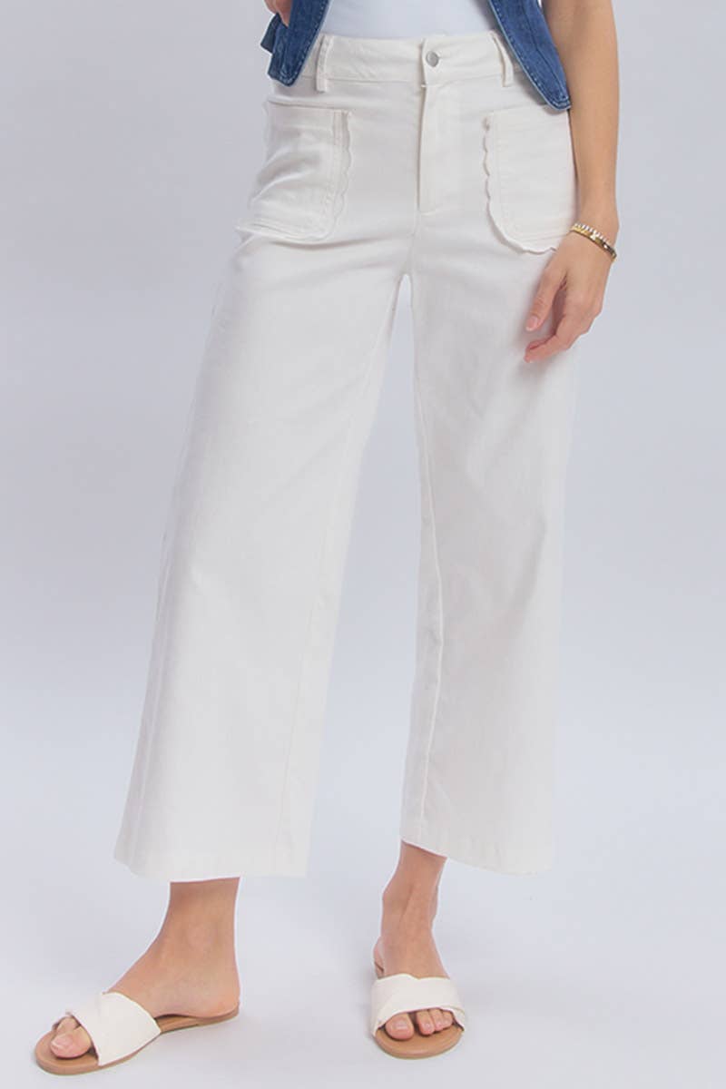 STRETCH MID RISE WIDE LEG PANTS