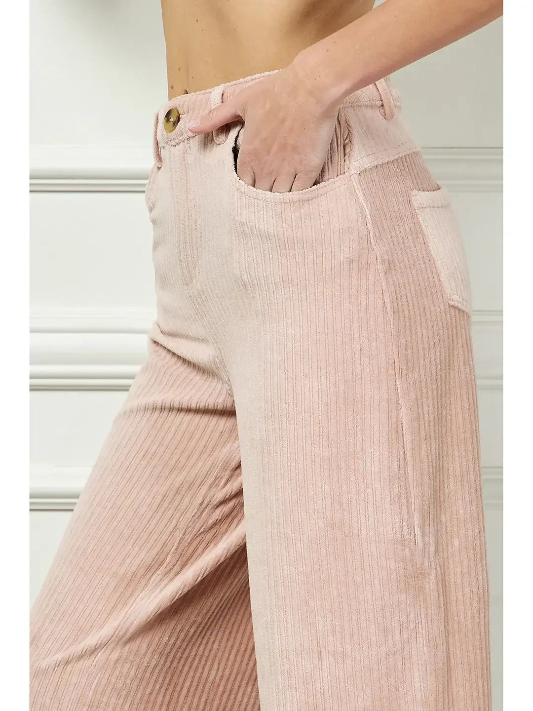 WIDE LEG ANKLE LENGTH CORDUROY PANTS