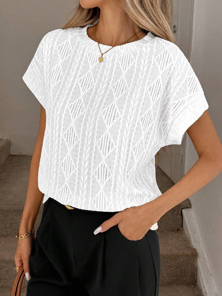 Women’s Textured Jacquard Short Sleeve Casual Tee