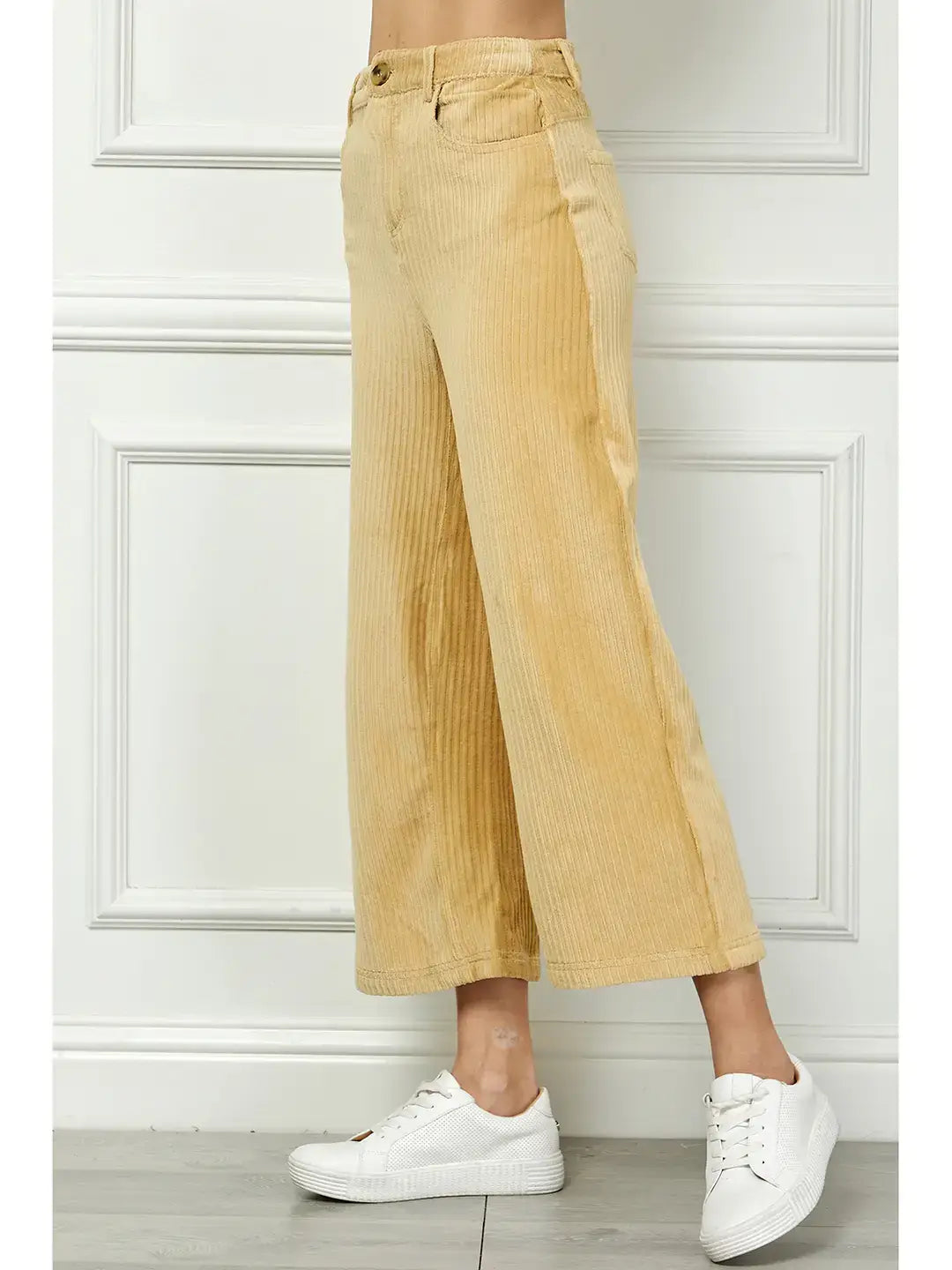 WIDE LEG ANKLE LENGTH CORDUROY PANTS