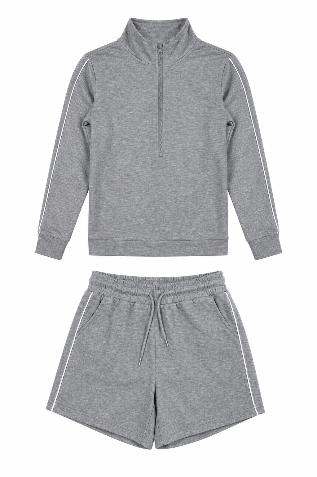 Quarter zipper sweat shirt with shorts loungewear set