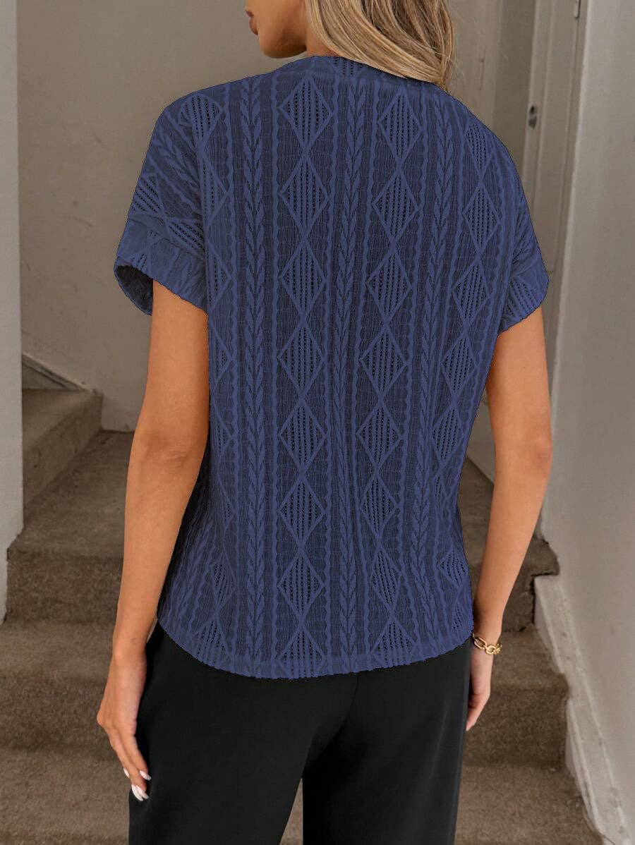 Women’s Textured Jacquard Short Sleeve Casual Tee