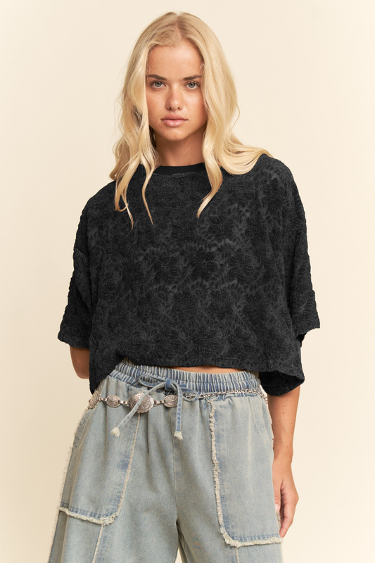 DT42536B-BOXY FLORAL LACE KNIT TOP