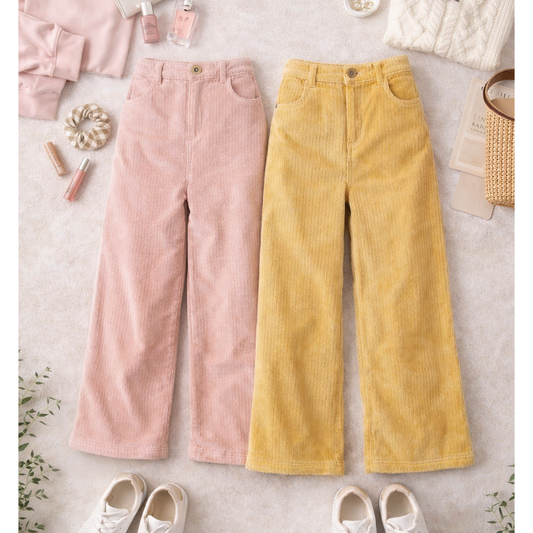 WIDE LEG ANKLE LENGTH CORDUROY PANTS
