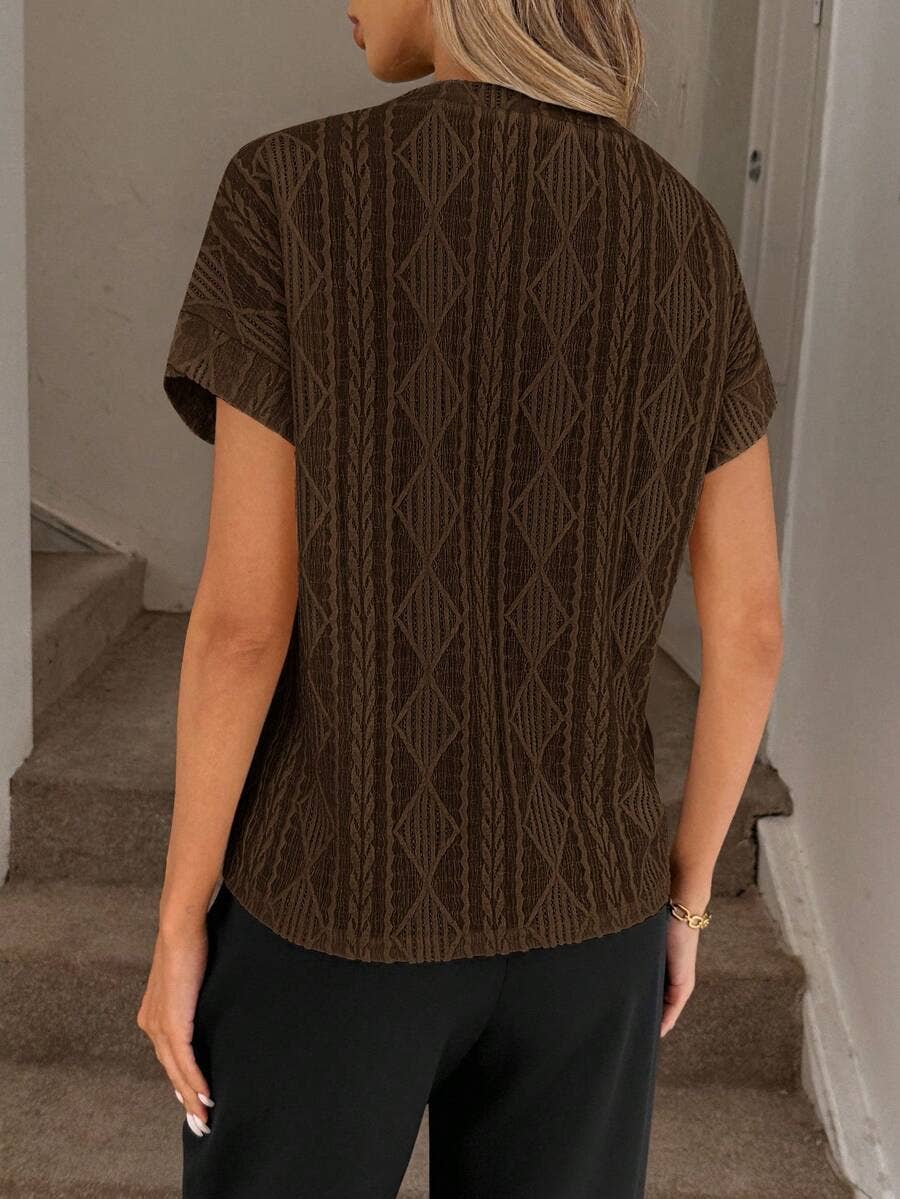 Women’s Textured Jacquard Short Sleeve Casual Tee