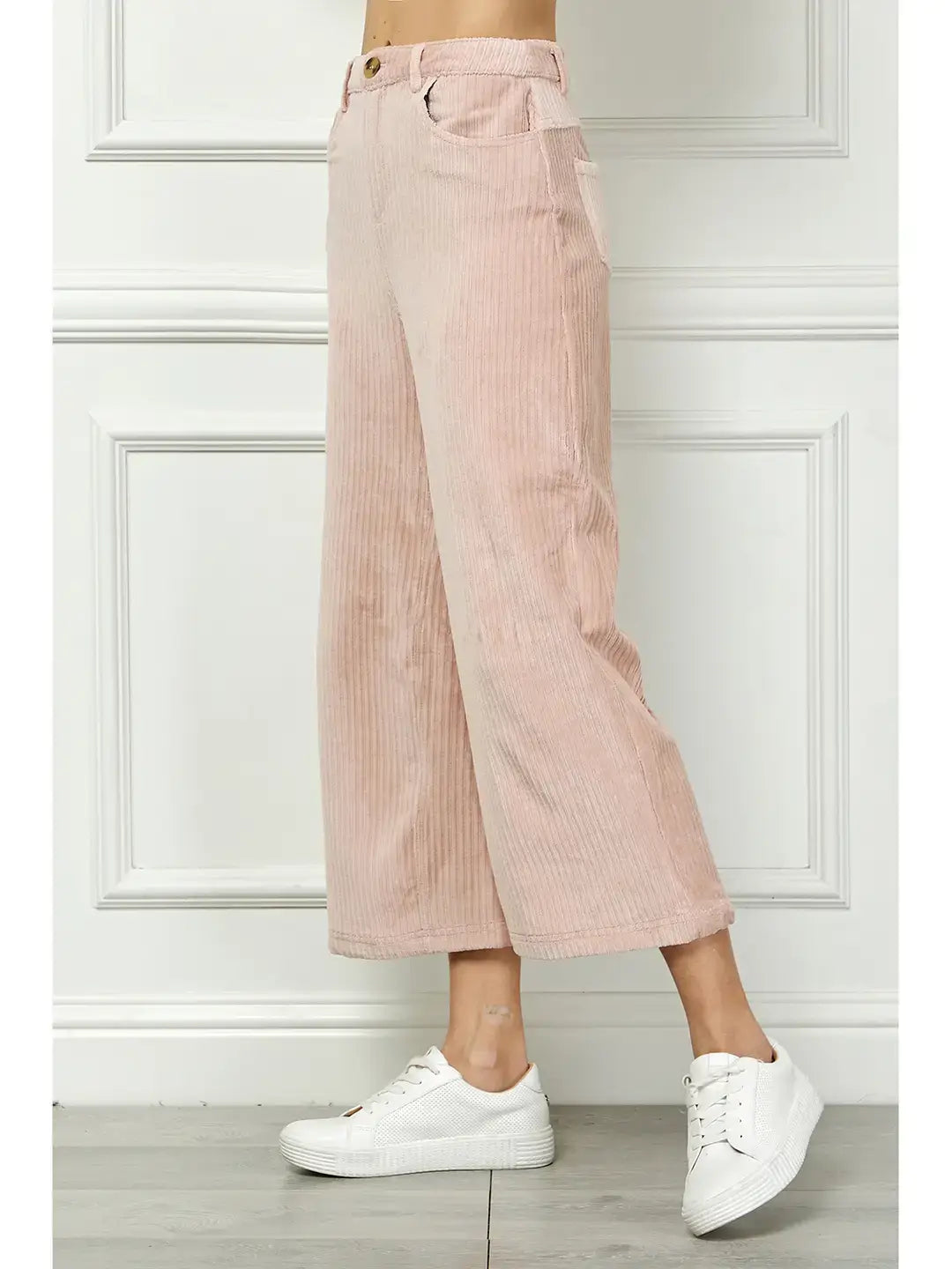 WIDE LEG ANKLE LENGTH CORDUROY PANTS