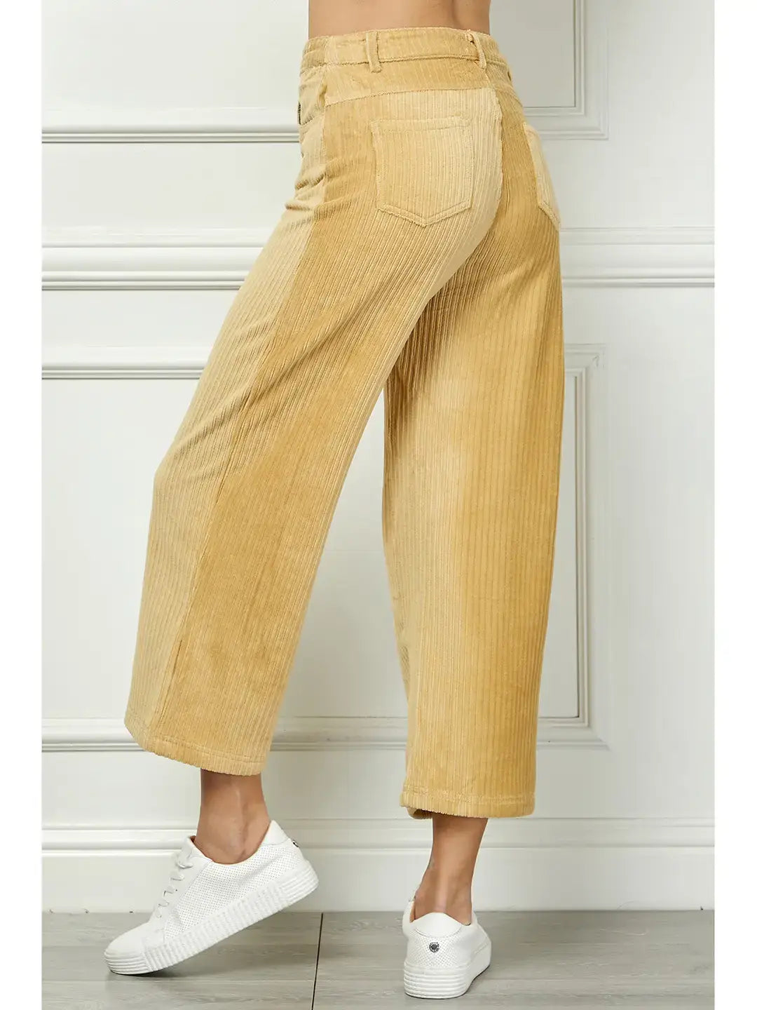 WIDE LEG ANKLE LENGTH CORDUROY PANTS