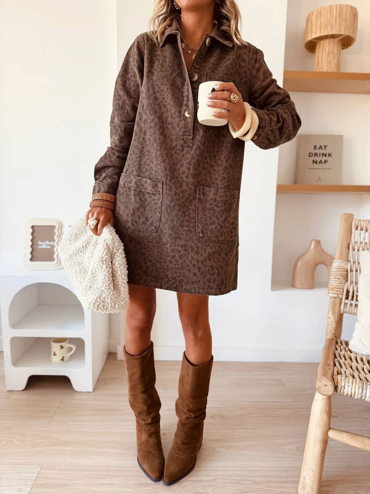 Vintage Turn-Down Collar Loose Denim Dress
