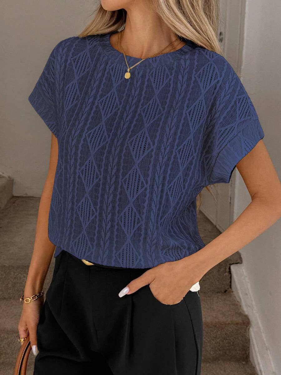 Women’s Textured Jacquard Short Sleeve Casual Tee
