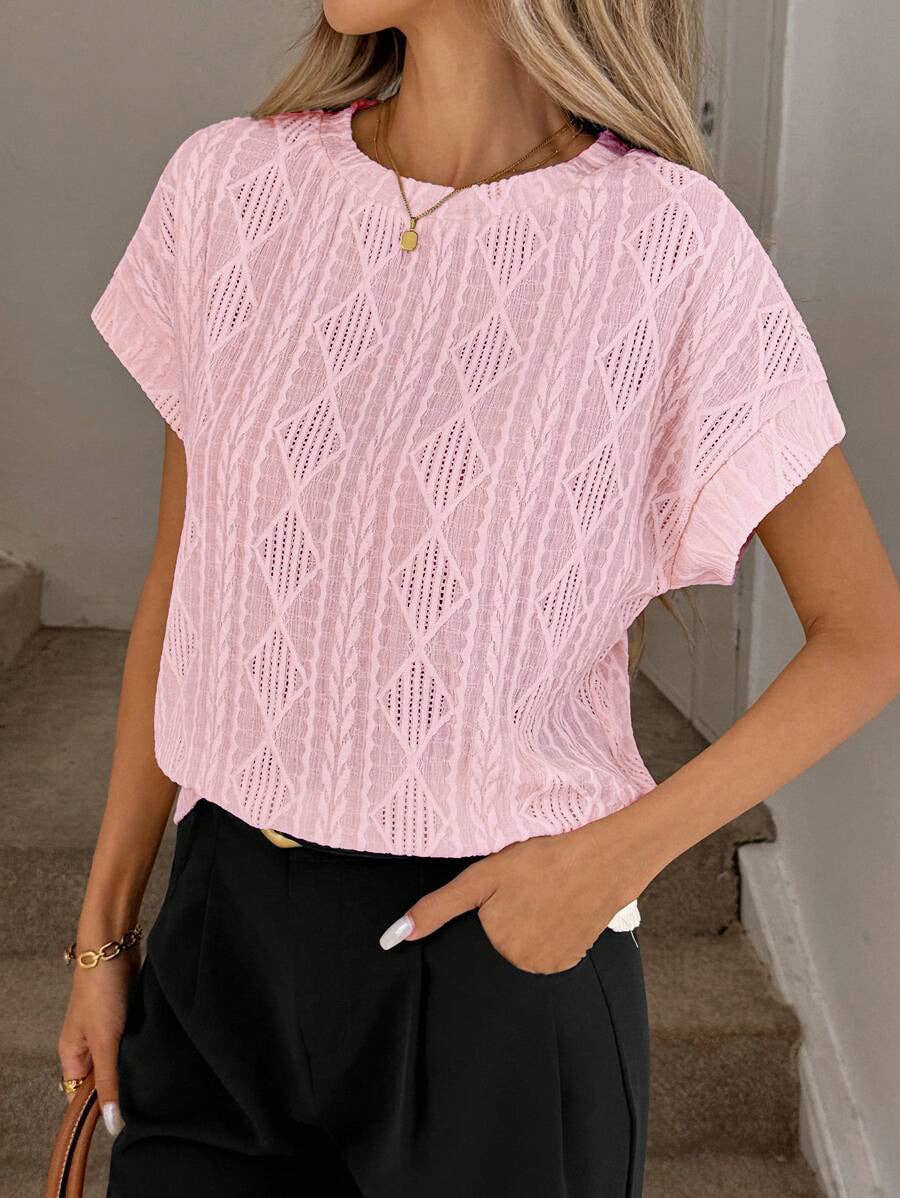 Women’s Textured Jacquard Short Sleeve Casual Tee