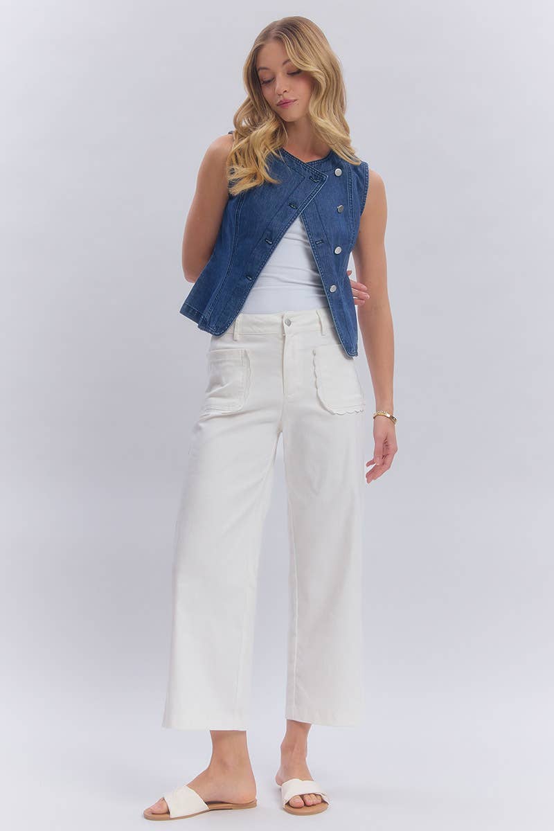 STRETCH MID RISE WIDE LEG PANTS
