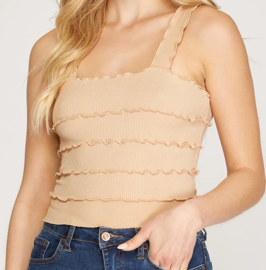 SEAMED RIB KNIT CROP TOP