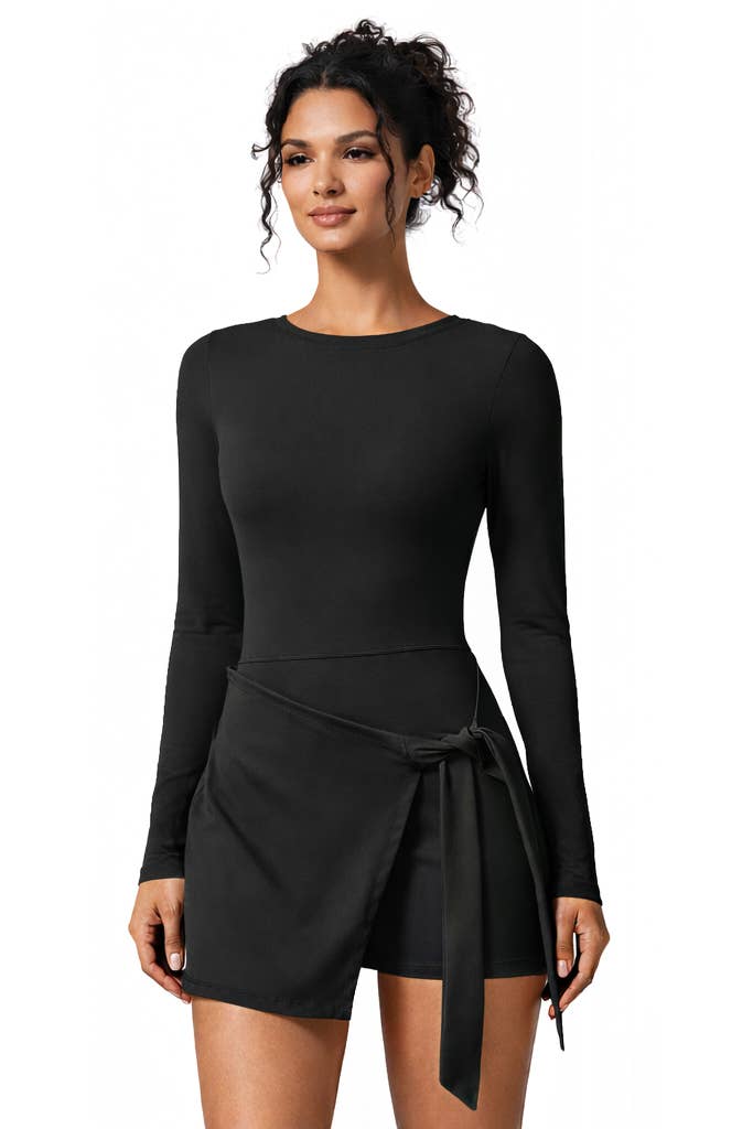 Premium activewear long sleeve dress skorts with bow tie