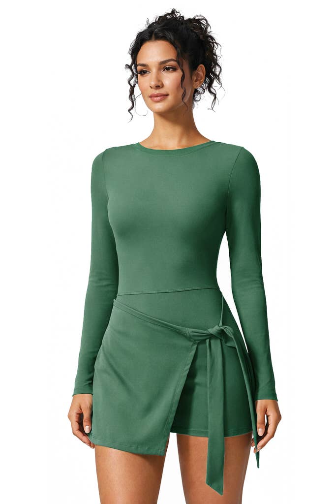 Premium activewear long sleeve dress skorts with bow tie