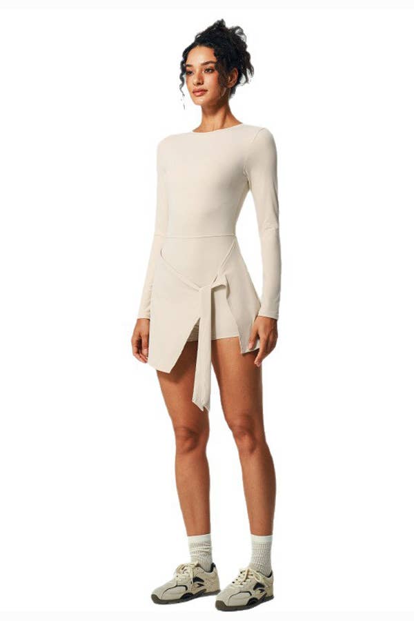 Premium activewear long sleeve dress skorts with bow tie