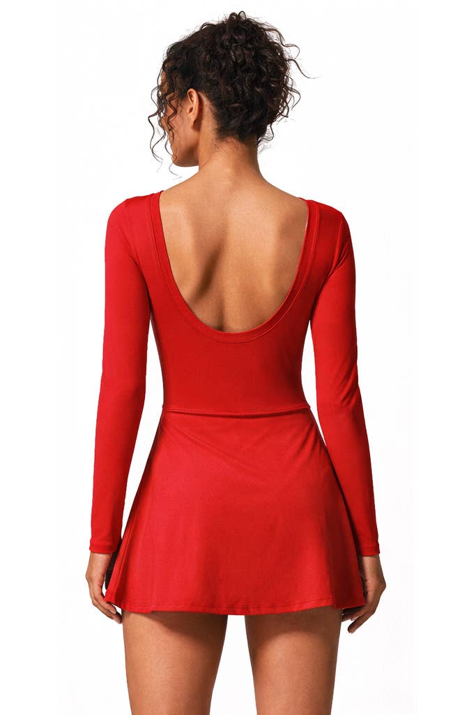 Premium activewear long sleeve dress skorts with bow tie