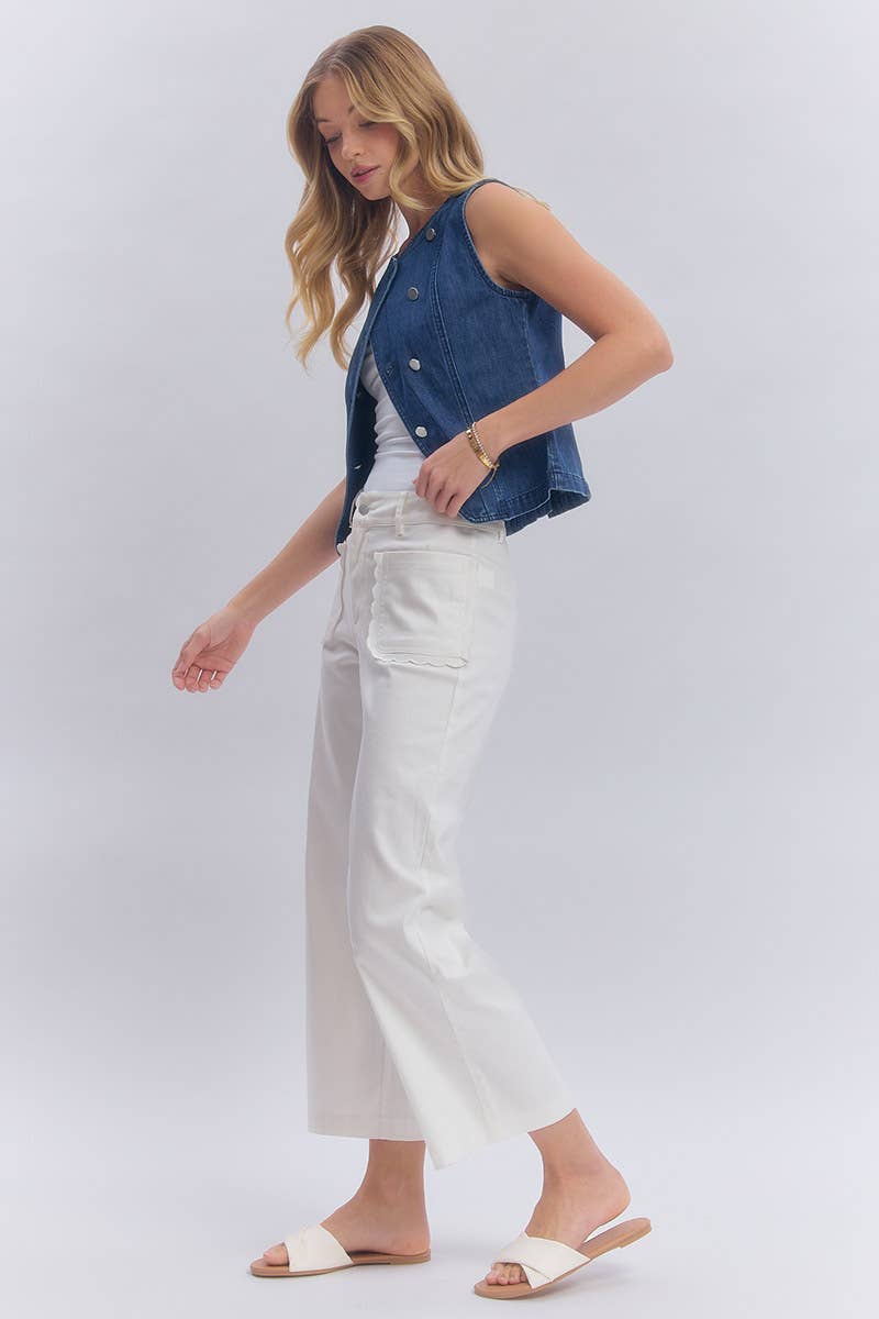 STRETCH MID RISE WIDE LEG PANTS