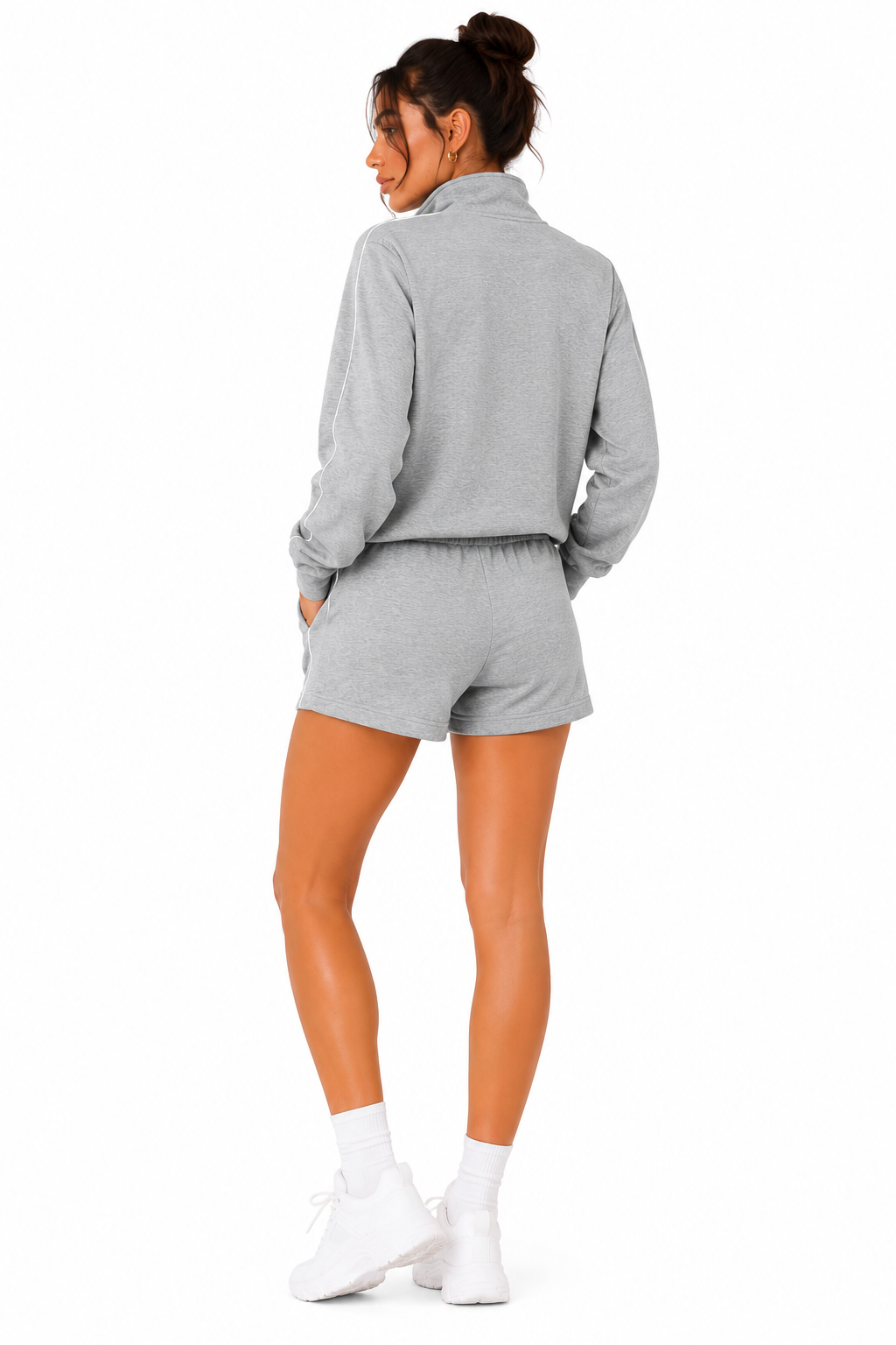 Quarter zipper sweat shirt with shorts loungewear set