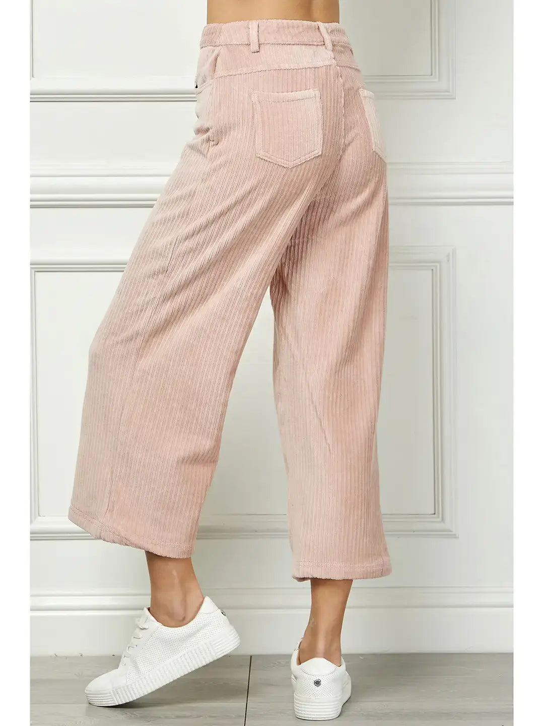 WIDE LEG ANKLE LENGTH CORDUROY PANTS