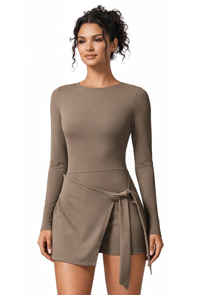 Premium activewear long sleeve dress skorts with bow tie