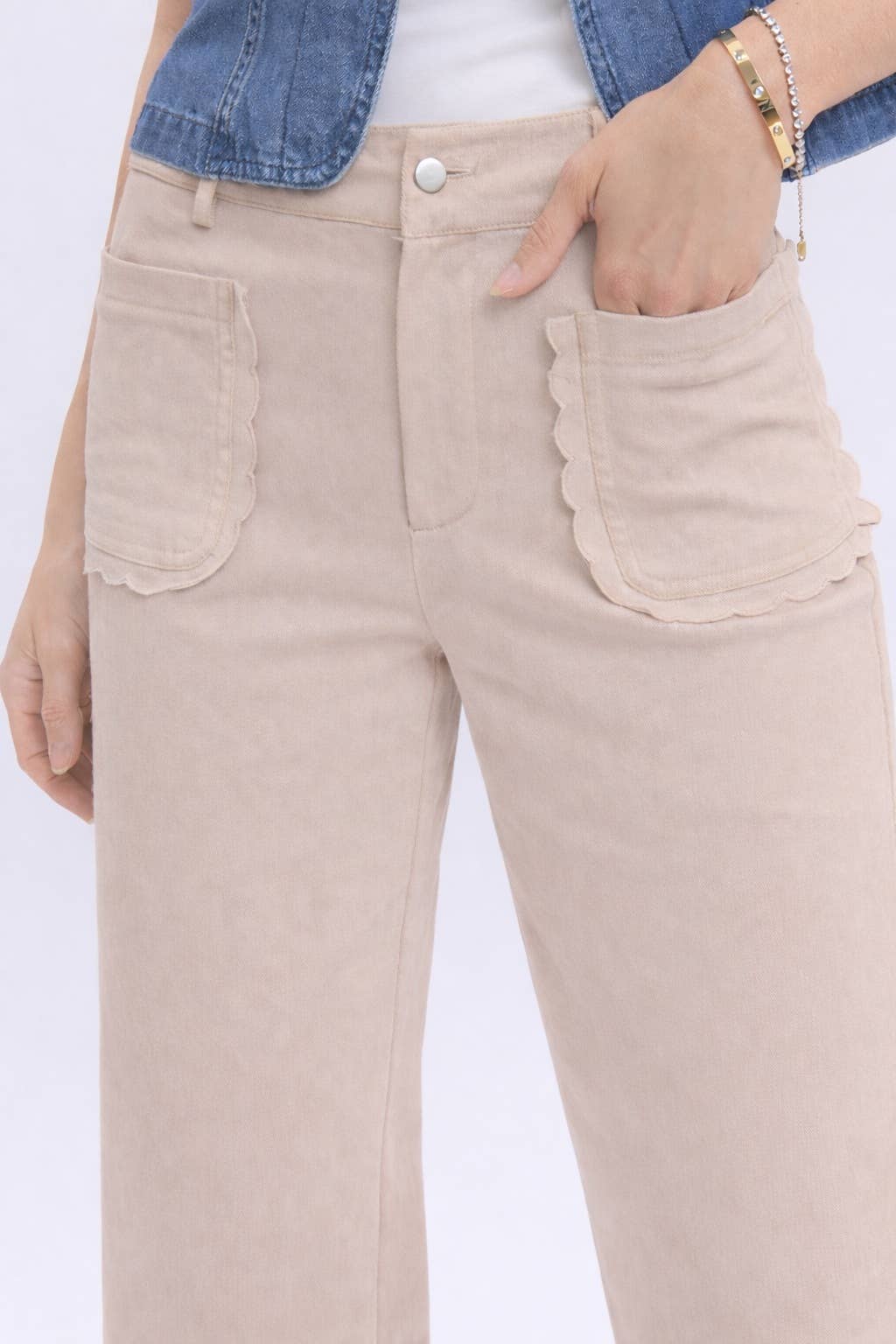 STRETCH MID RISE WIDE LEG PANTS
