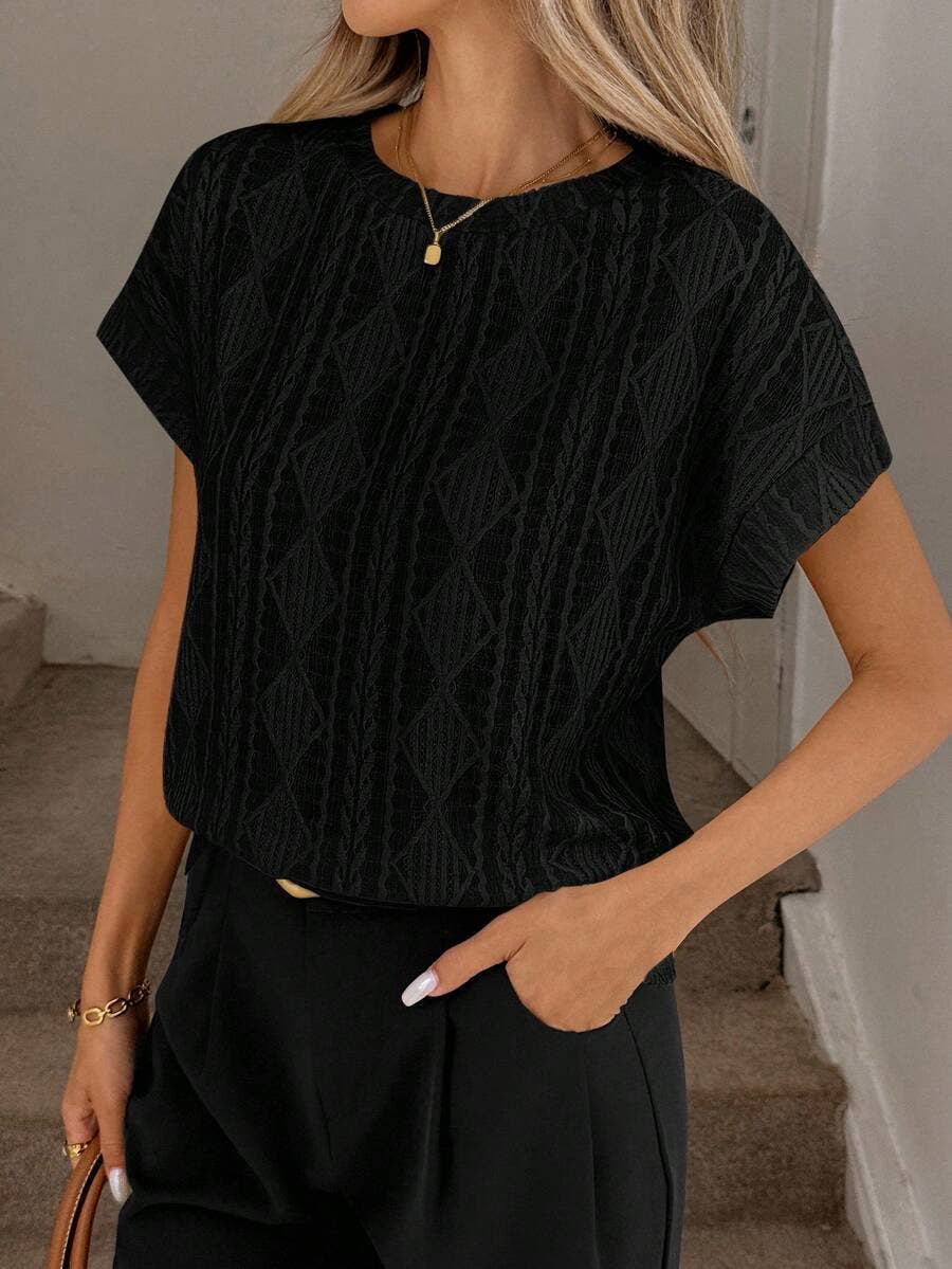Women’s Textured Jacquard Short Sleeve Casual Tee
