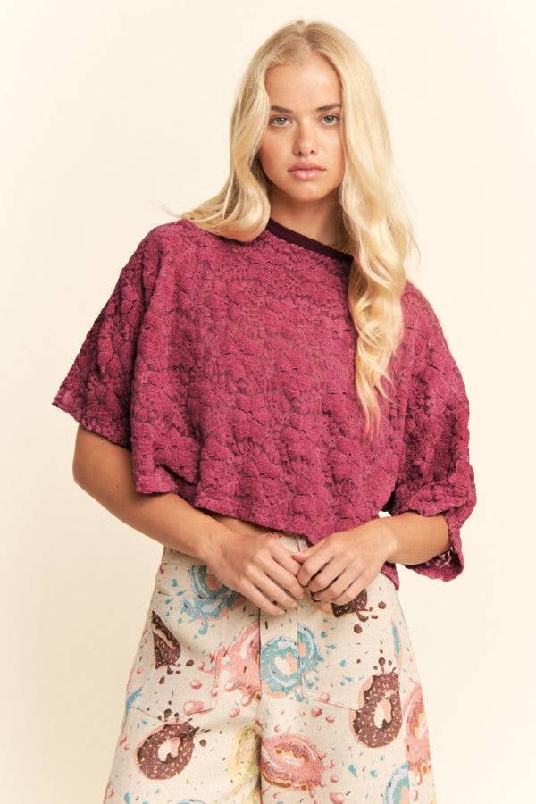 DT42536B-BOXY FLORAL LACE KNIT TOP