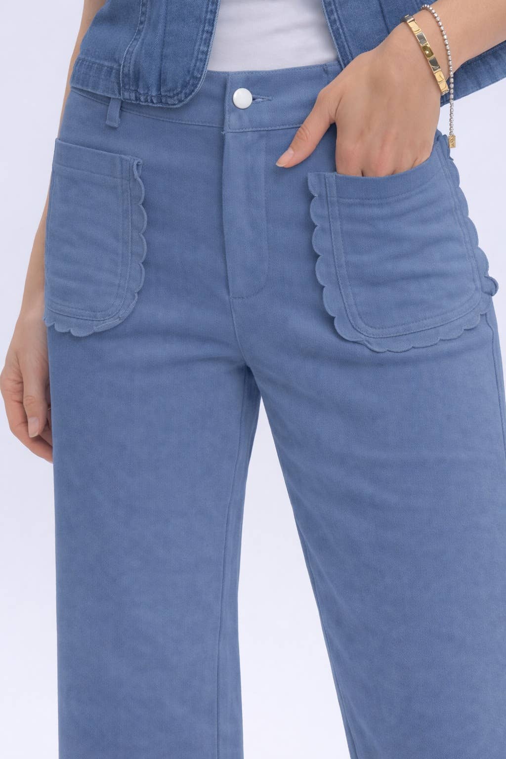STRETCH MID RISE WIDE LEG PANTS