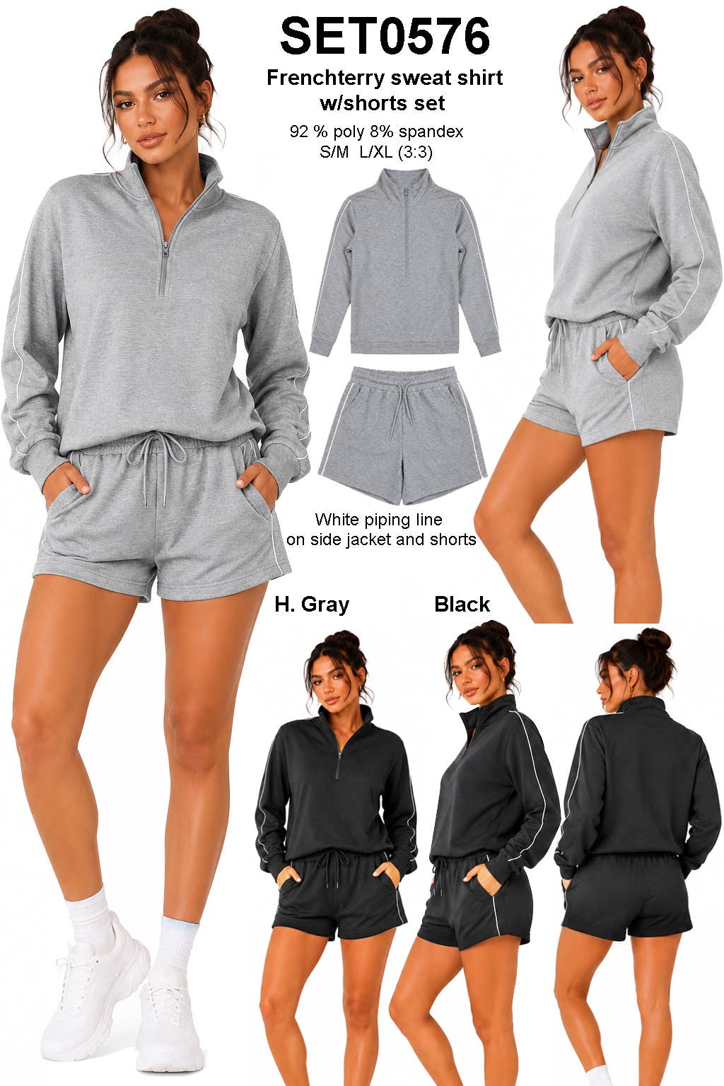 Quarter zipper sweat shirt with shorts loungewear set